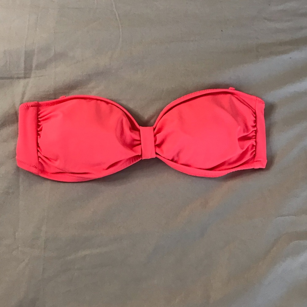 Bright Orange Pink Strapless  swimsuit bikini top